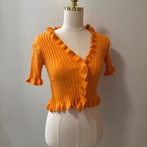 2K BCBGeneration Orange Ruffled Short Sleeve Sweater Top Size Women's Small